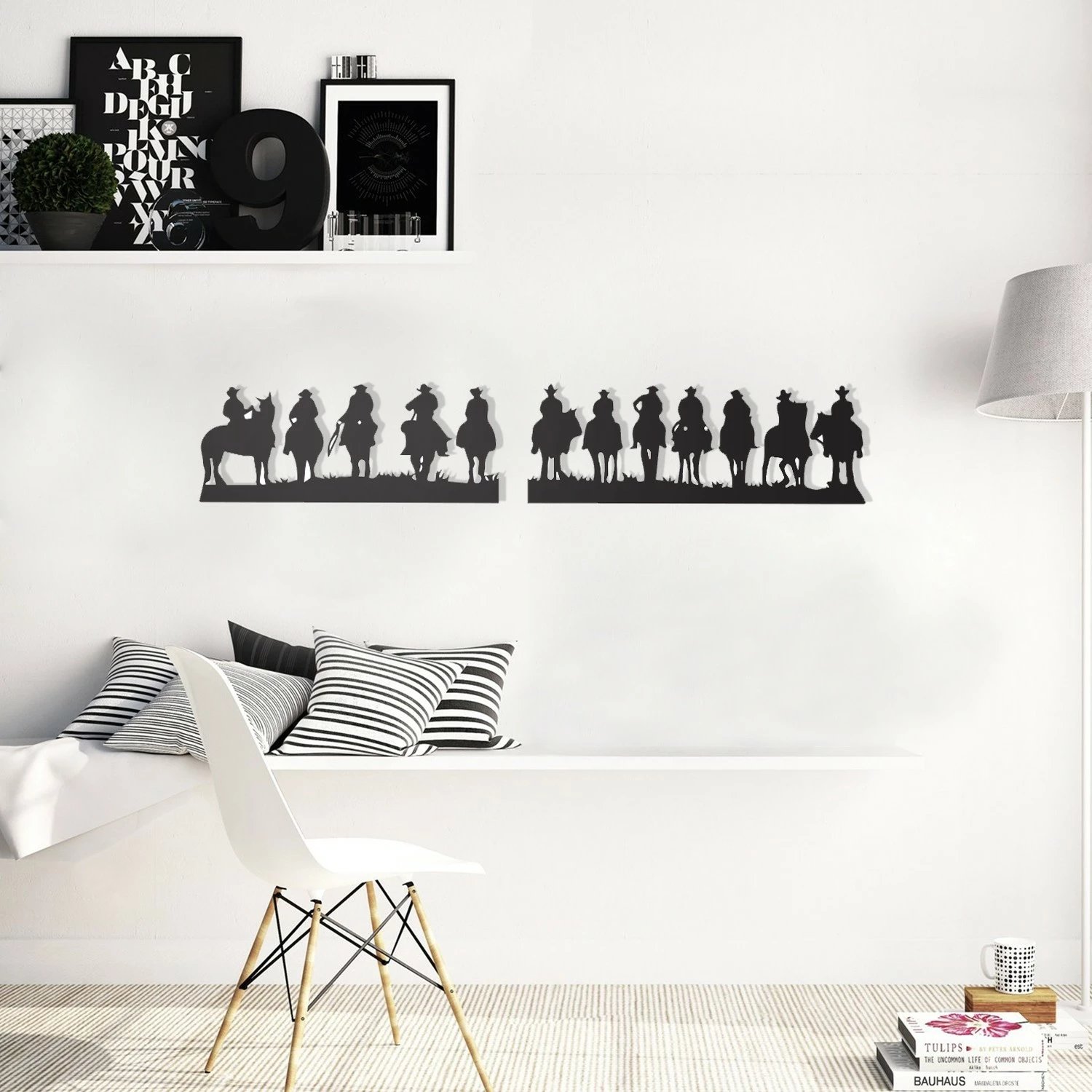 Aksesor dekorativ metalik për mur, Wallity, Cowboys, ngjyrë e zezë, 140x25cm