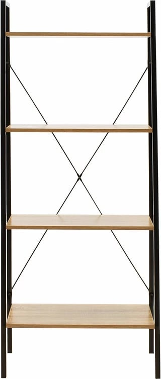 Raft librash Ramon, ngjyrë lisi modern, kornizë metalike e zezë, 60x23x145.5cm