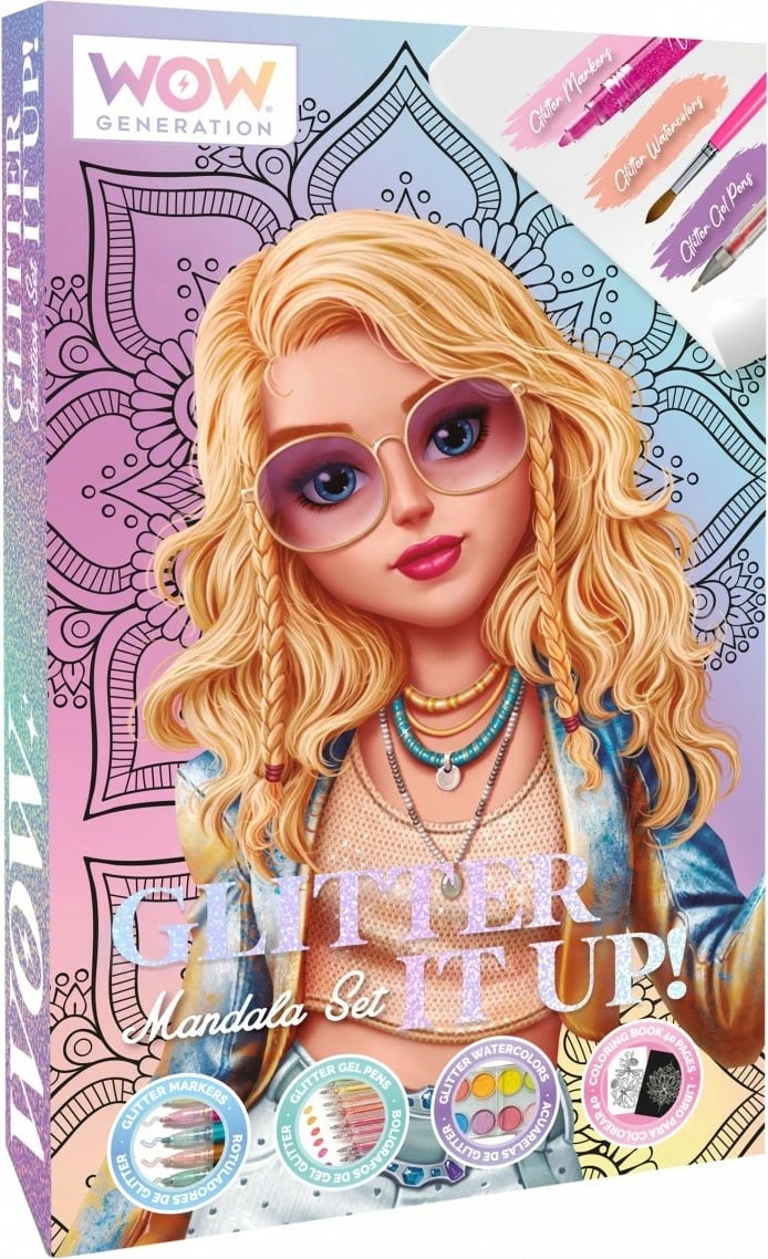 Set kreativ mandala Kids Euroswan WOW00084 me markerë dhe akuarele me shkëlqim