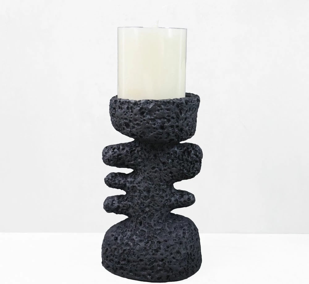 Mbajtës qirinjsh dekorativ KYCLADIC II, rrëshirë, ngjyrë e zezë, 12x10x20cm