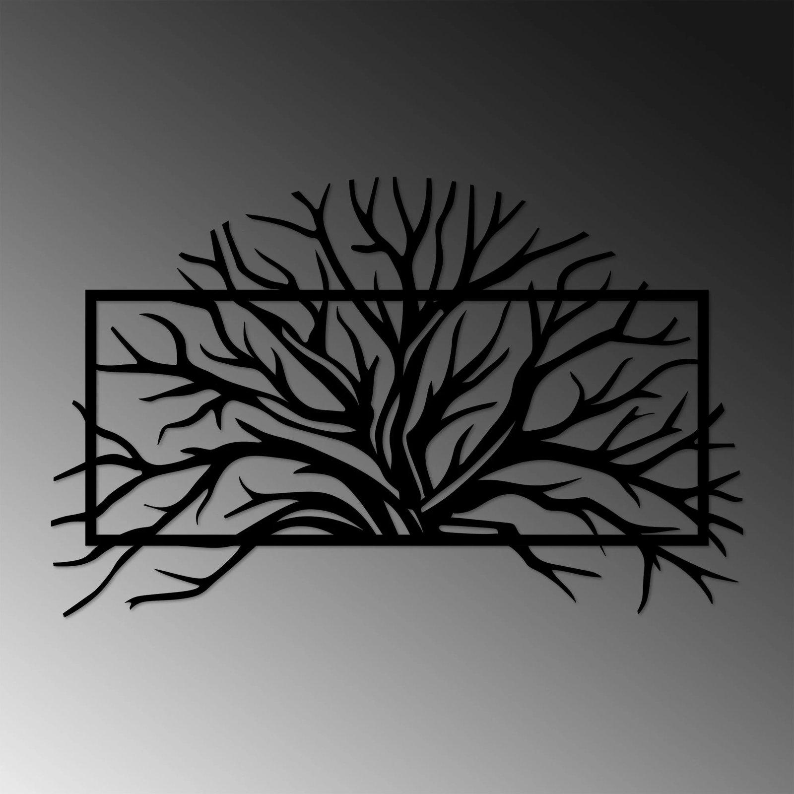 Aksesor dekorativ metalik për mur, Wallity, pemë 4, ngjyrë e zezë, 70x44cm