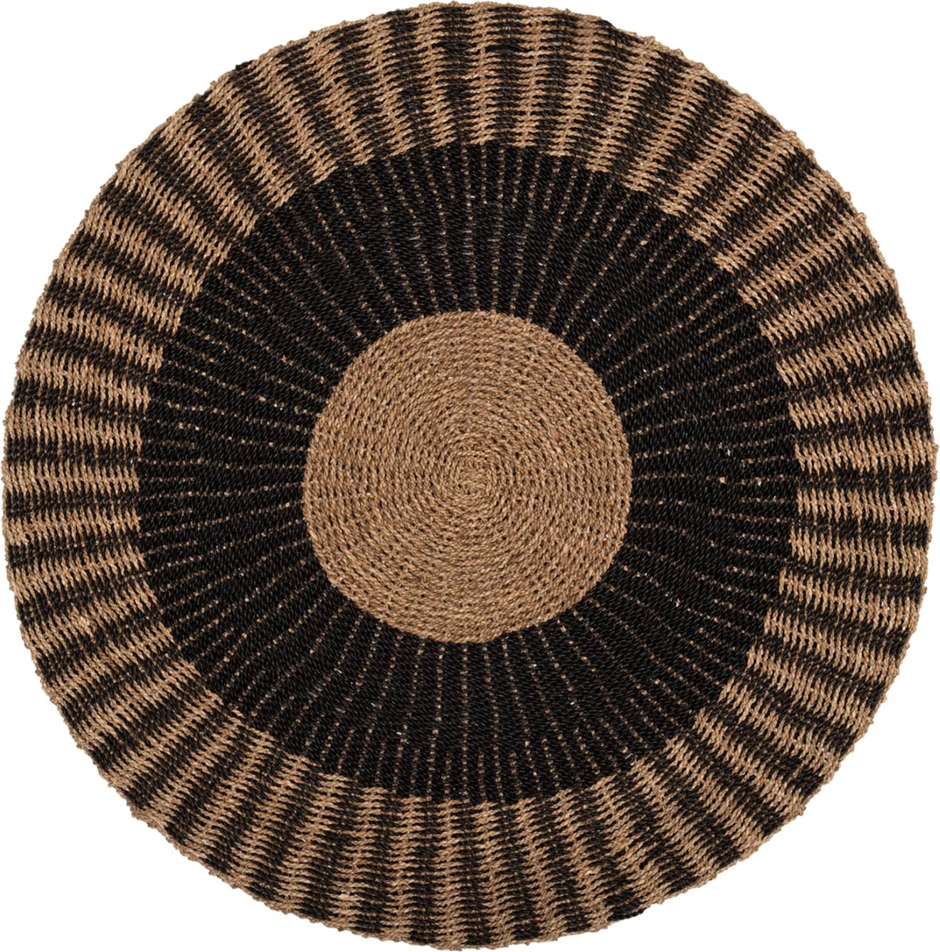 Qilim i rrumbullakët KIRKI, fibra natyrale seagrass, ngjyrë e zezë-natyrale, Φ150cm