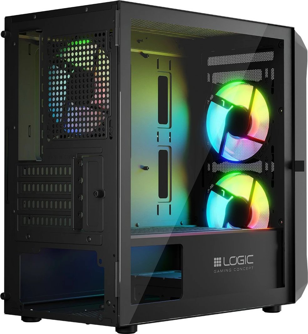 Kasë, Logic Concept, Portos ARGB Mini, Mini Tower Micro ATX, 3x 120 mm ARGB, panel anësor Tempered Glass, USB 3.0, e zezë