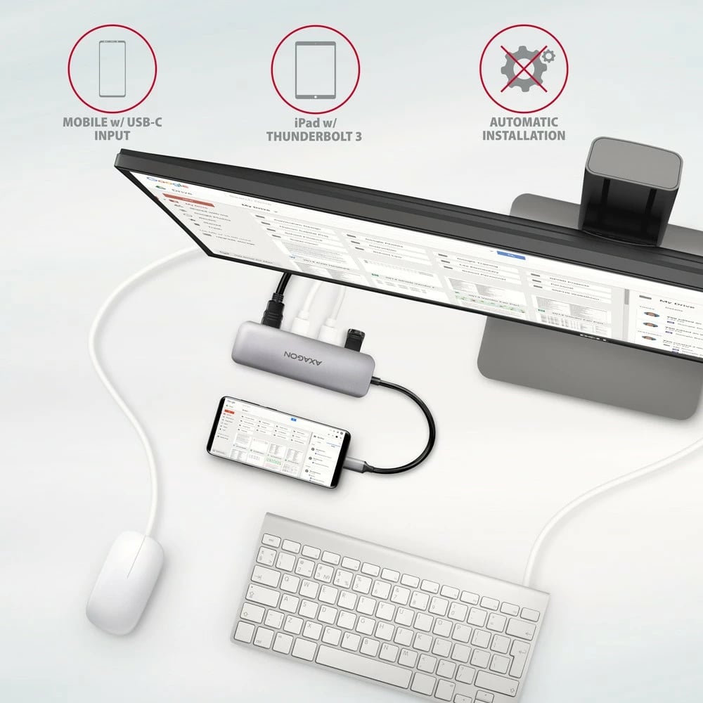 Kasë multiport AXAGON HMC-HCR3A, 3x USB-A, HDMI, SD/microSD, USB-C 3.2 Gen1, 20cm, Gri
