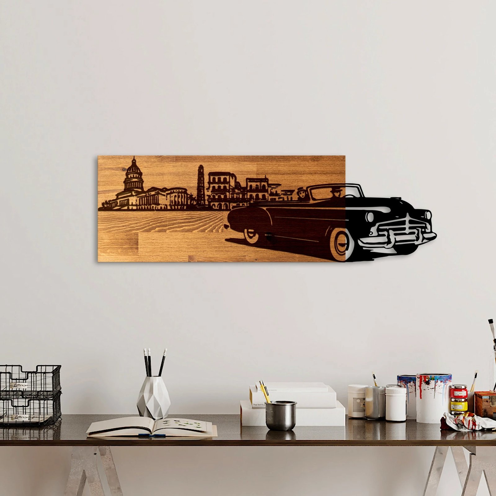 Aksesor dekorativ muri prej druri, stil klasik, ngjyrë arre dhe e zezë, Wallity