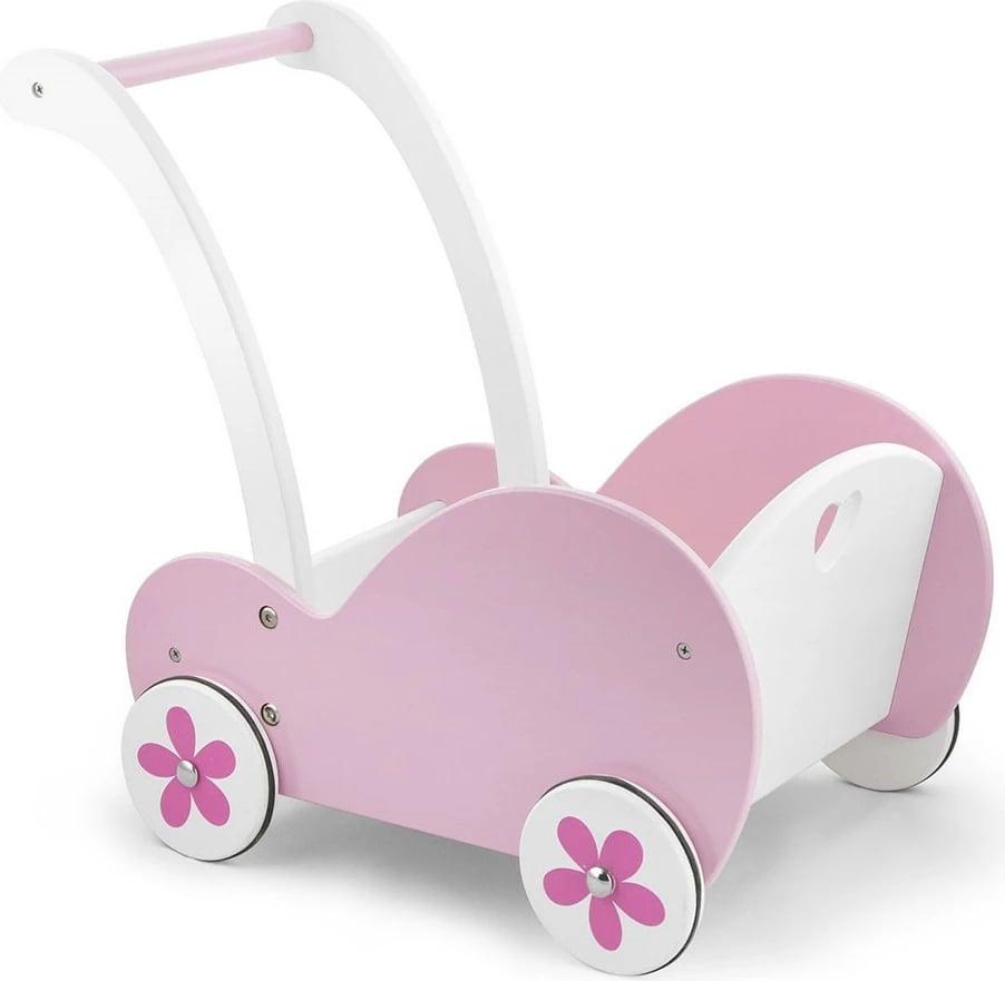 Karrocë druri për kukulla, Viga, për 18m+, 48x43x30 cm, rozë