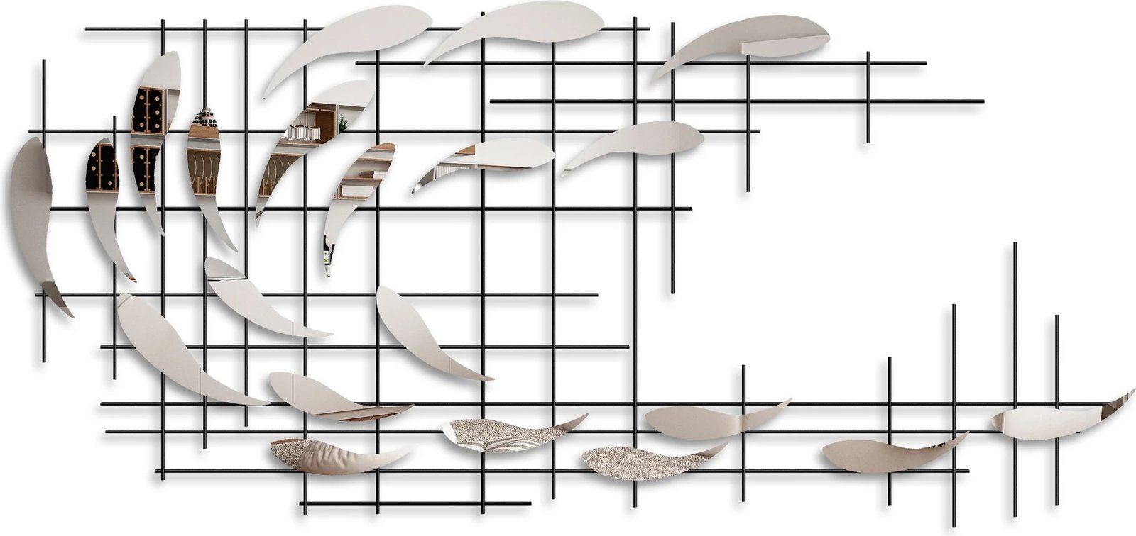 Aksesor dekorativ muri prej metali Wallity, Sheen - 3, shumëngjyrësh, 100x45x4 cm