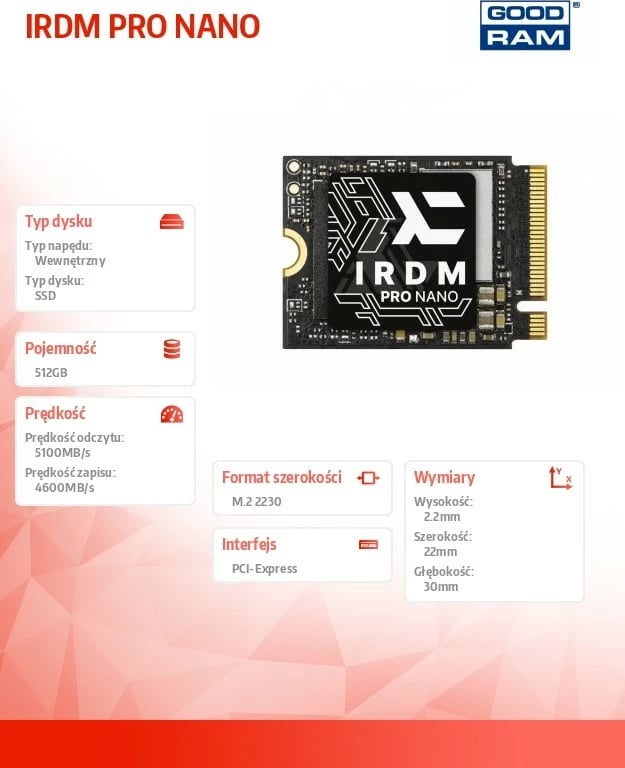 SSD GOODRAM IRDM PRO NANO 512GB M.2 2230