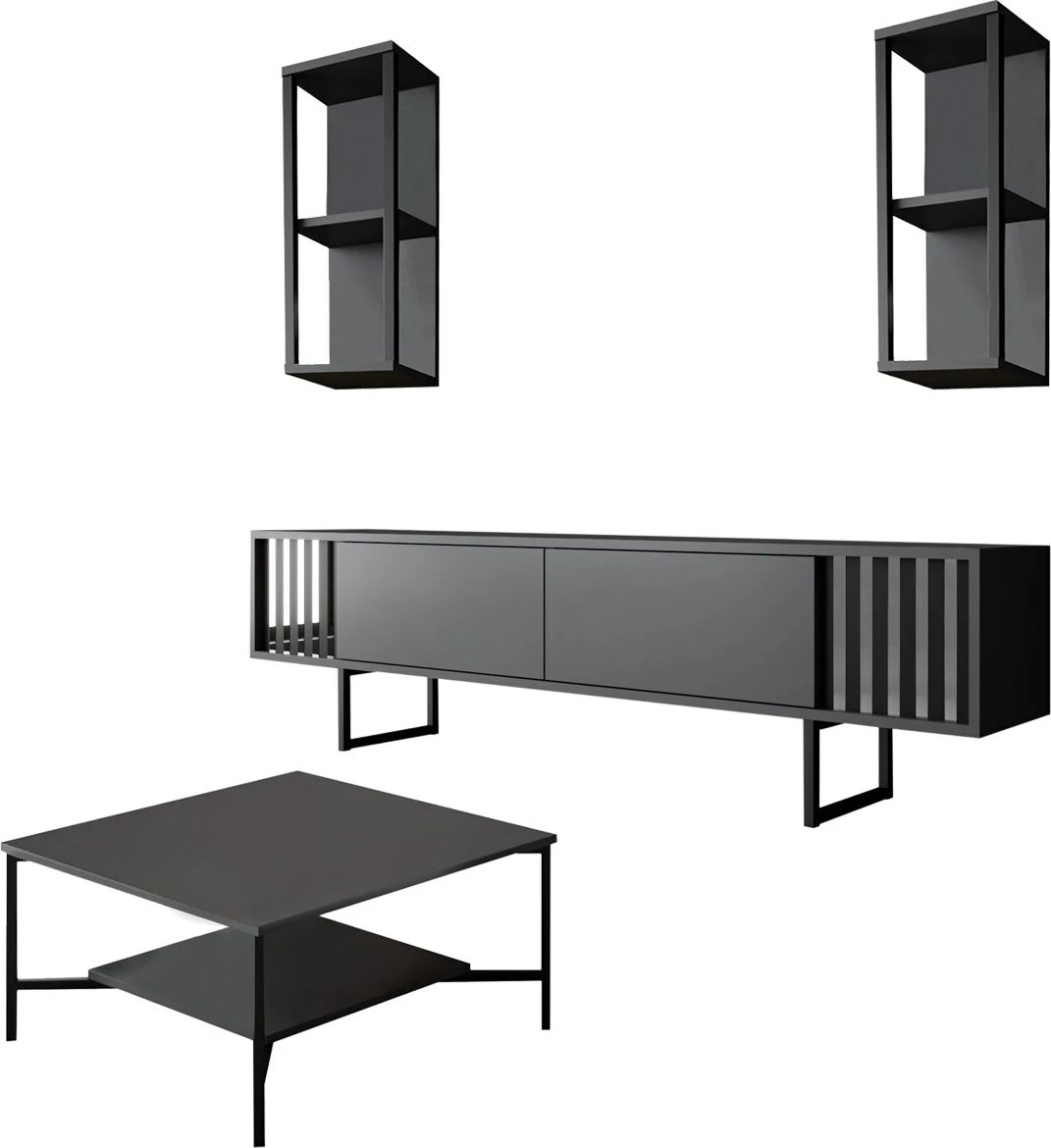 Set mobiljesh për dhomë dite, Chrome Line, antracit, e zezë