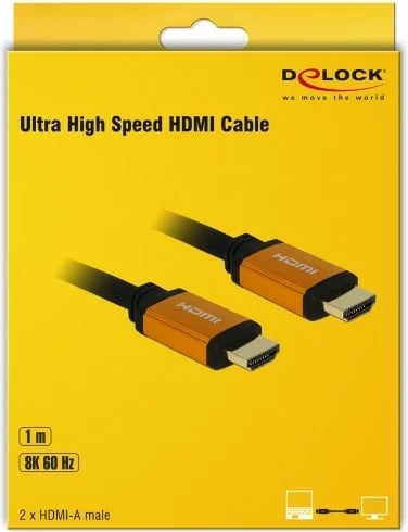 Kabllo HDMI DeLOCK 85727, 1m, 8K, 48 Gbit/s, eARC, ngjyrë zezë/ari