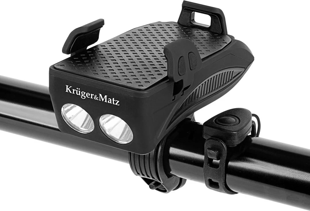 Mbajtëse biçiklete 3n1 Kruger & Matz XT50, për telefon dhe dritë, e zezë