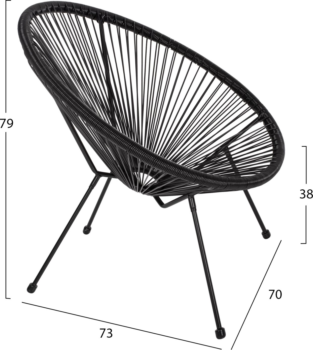 Karrige ACAPULCO lloj foleje, metal i zi dhe ratan i zi, FH5872.01, 70x73x79 cm