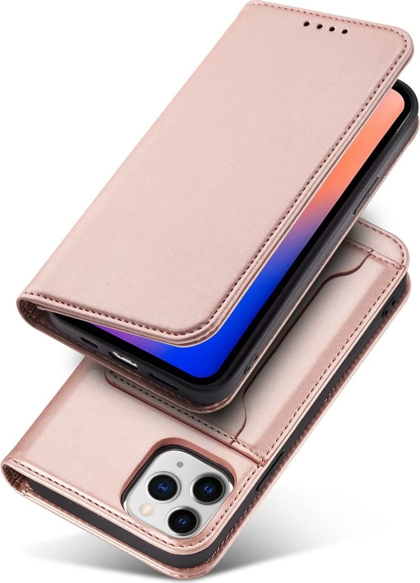 Mbështjellës Hurtel Magnet Card Case për iPhone 12 Pro, me portofol dhe qëndrim, Rozë