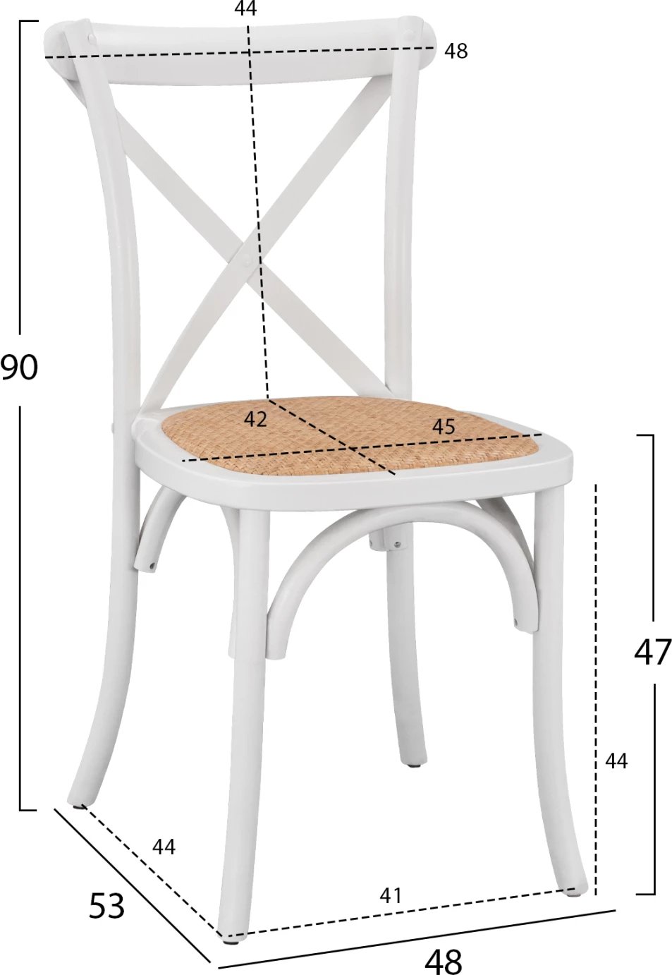 Karrige druri Owen e grumbullueshme nga druri i ahut, ngjyrë e bardhë, me shpinë të kryqëzuar, FH8575.14, 48x53x90 cm