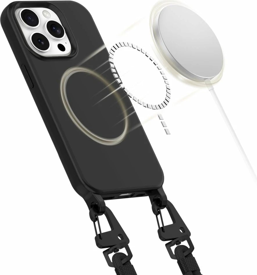 Mbështjellës Tech-Protect Magnecklace për iPhone 14 Pro, MagSafe, i zi, me litar
