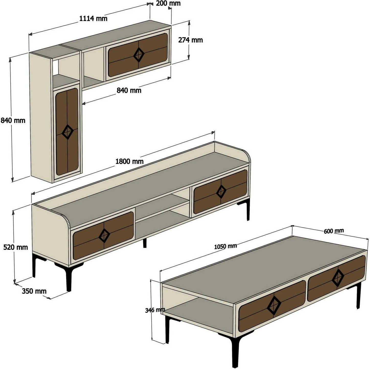 Set mobiljesh për dhomë dite, Skye Decor, Samba, ngjyrë arre dhe blu