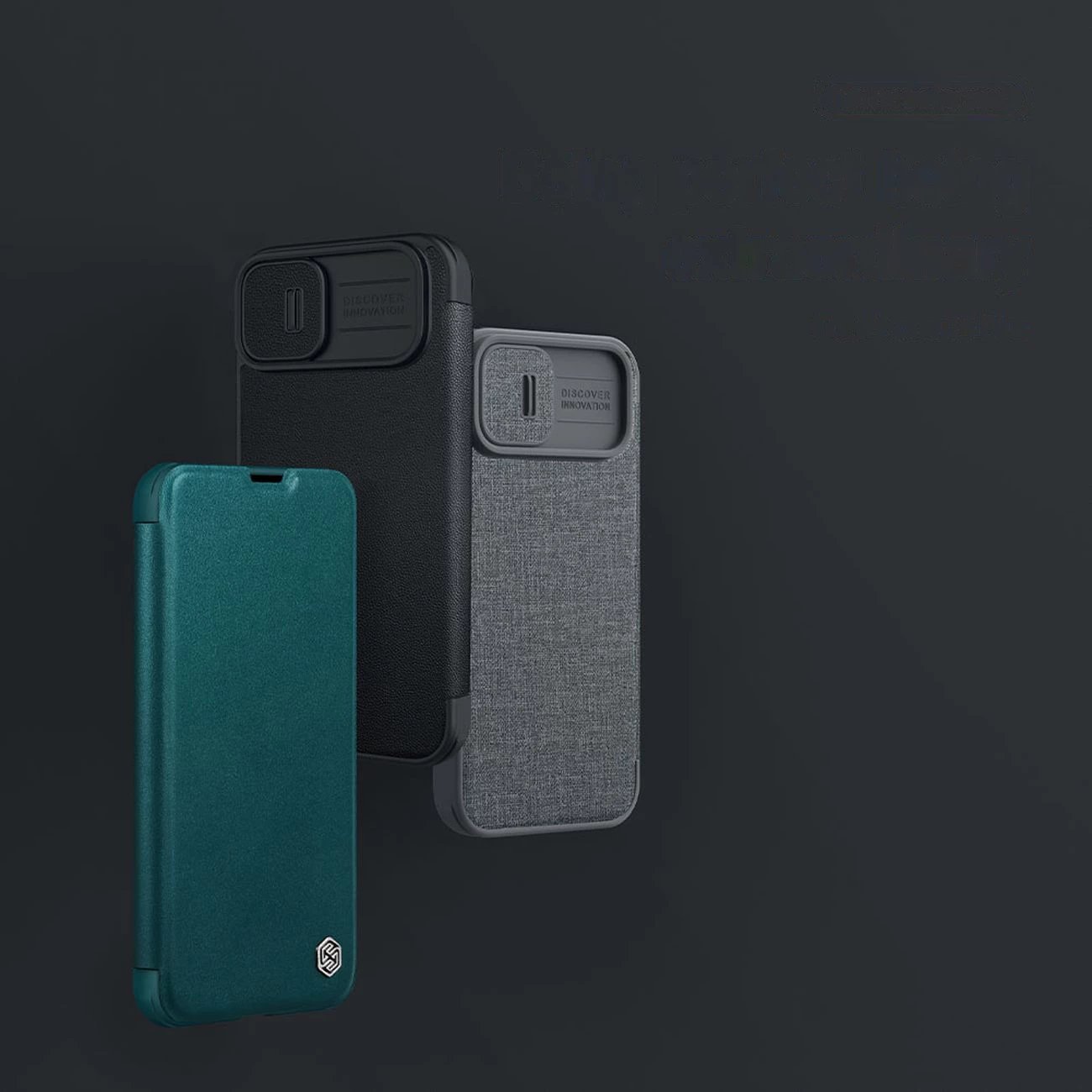 Mbështjellës Nillkin Qin Cloth Pro Case për iPhone 14 Plus, me kapak dhe mbulesë kamere, Gri