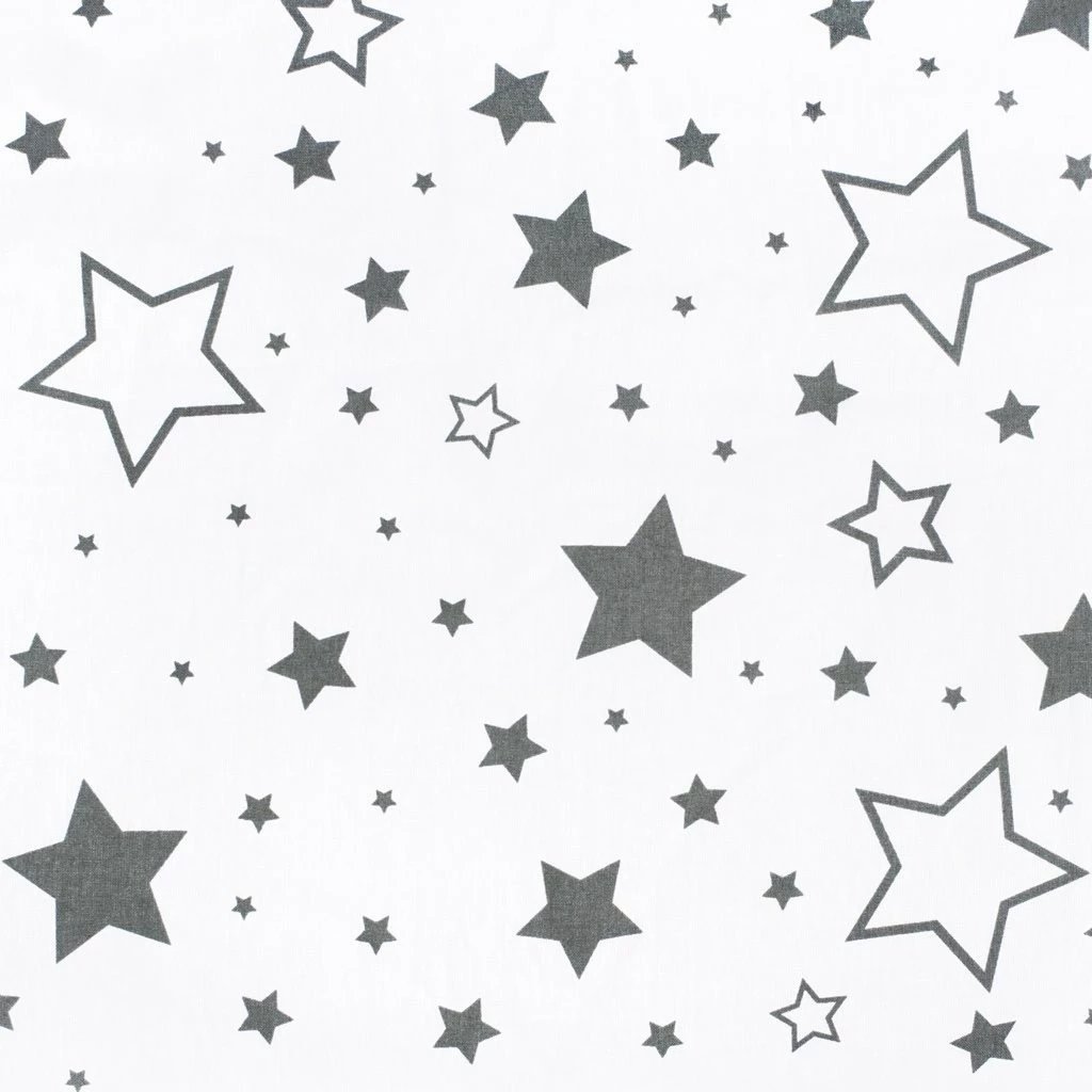 Jastëk gjidhënie, NEW BABY, Stars, mbështjellës pambuk 100%, mbushje poliester anti-alergjik, me këllëf të heqshëm, rreth 125 cm x Ø16 cm, bardhë me yje gri