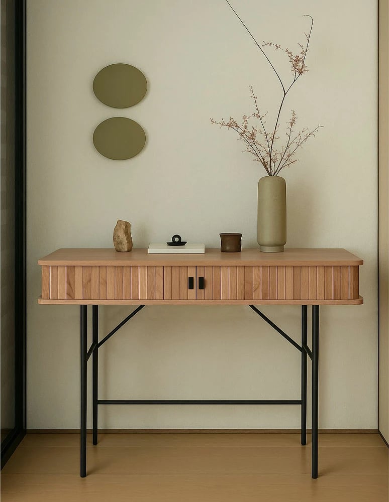 Konsolë Rolling, ngjyrë sonoma-zezë, 108x52x77cm