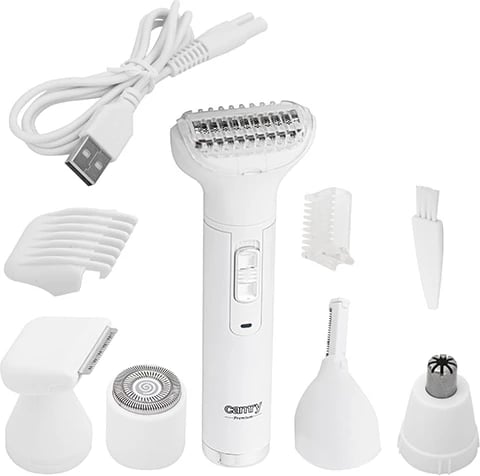 Trimmer multifunksional, Camry, CR 2935, bateri 400mAh Ni-MH, karikim USB, kokë folio + trimmer vetullash/bikini/hundë/fytyrë, e bardhë, set
