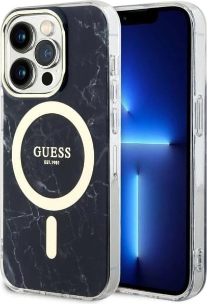 Mbështjellës Guess GUHMP14LPCUMAK për iPhone 14 Pro 6.1", MagSafe, mermer, zi Mbështjellës Guess GUHMP14LPCUMAK për iPhone 14 Pro 6.1", MagSafe, mermer, zi