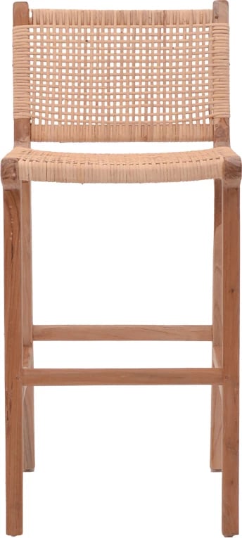 Karrige për bar mesatare Sponze ngjyrë natyrale skelet dru teak dhe rattan natyral 40x47x89cm