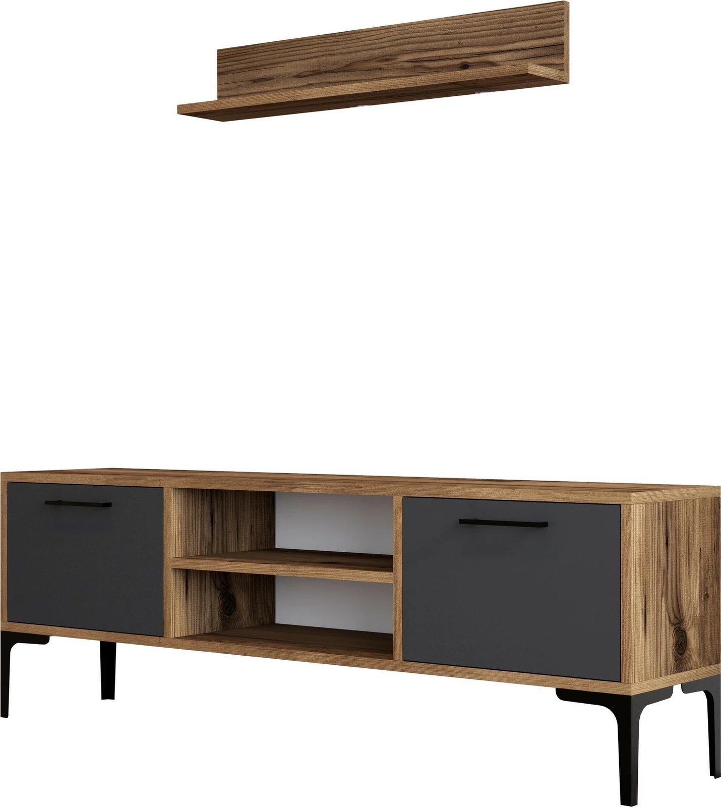 Komodë TV Hanah Home, Riga, ngjyrë arrë dhe antracit