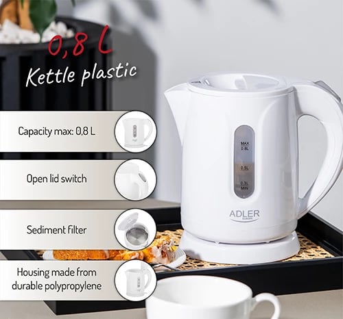 Çajnik elektrik Adler AD 1371 0.8 L 850 W plastik i bardhë
