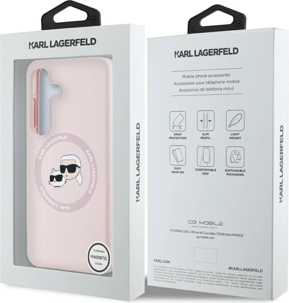 Mbështjellës Karl Lagerfeld Silicone Double Heads And Circle MagSafe për Samsung Galaxy S25, Rozë