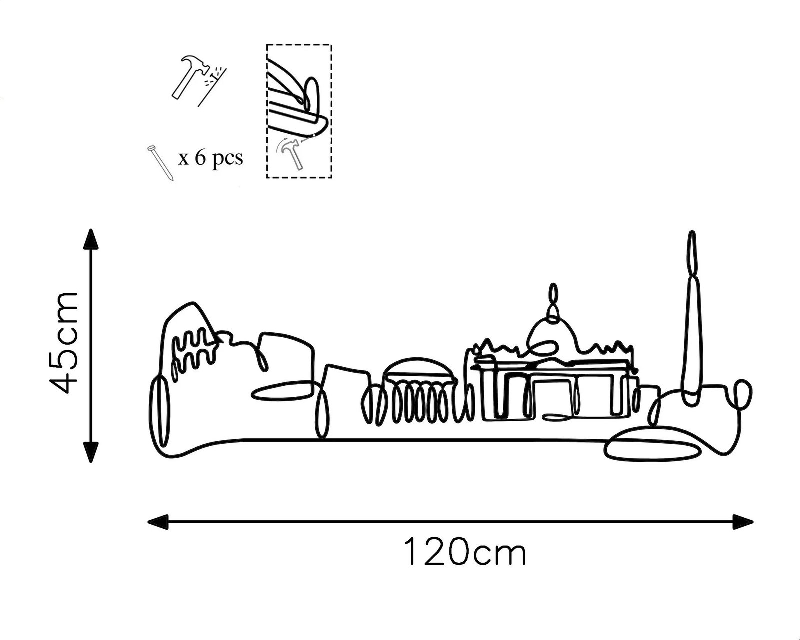 Aksesor dekorativ metalik për mur, Wallity, City