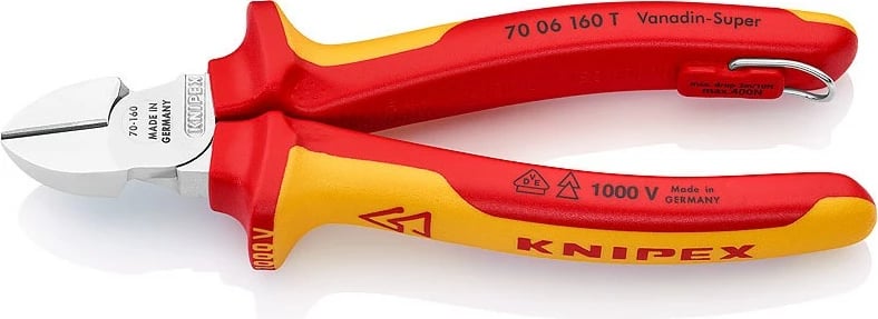 Knipex kërrusëse diagonale 70 06 160 T, 160mm, dorezë plastike, krom-vanadium, e kuqe/verdhe