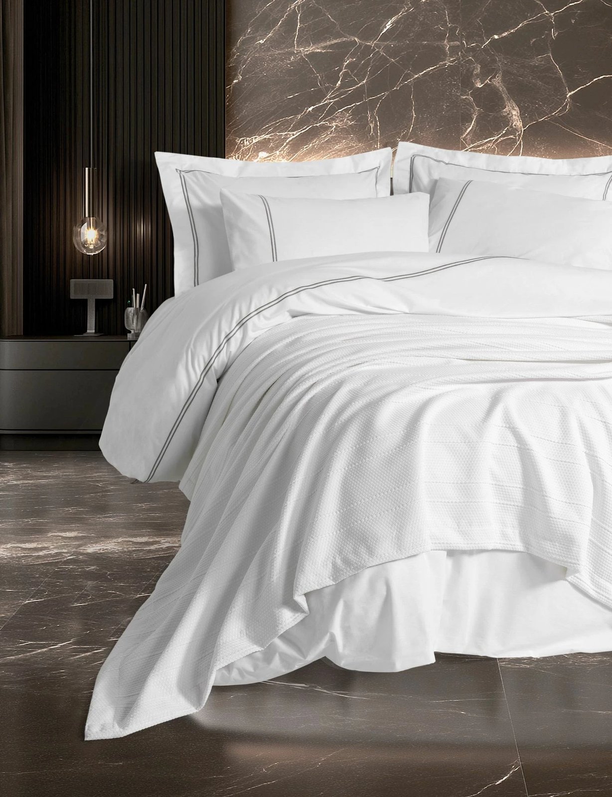 Set mbulesë për jorgan dopio me pike, e bardhë, Mehves