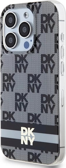 Mbështjellës DKNY IML Checkered Mono Pattern & Printed Stripes MagSafe për iPhone 14 Pro Max, Zi