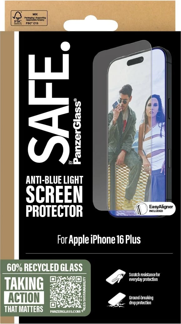 Mbështjellës ekrani PanzerGlass SAFE EyeCare për iPhone 16/15 Plus, transparent