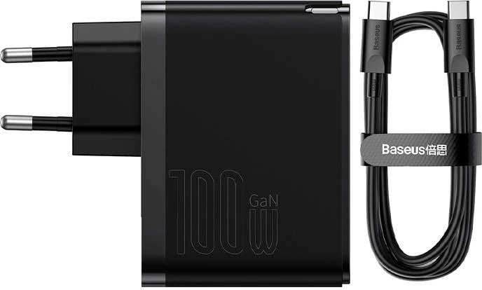 Karikues rrjeti Baseus GaN Pro Fast Charger C+U 100W me kabllo 1m, i zi
