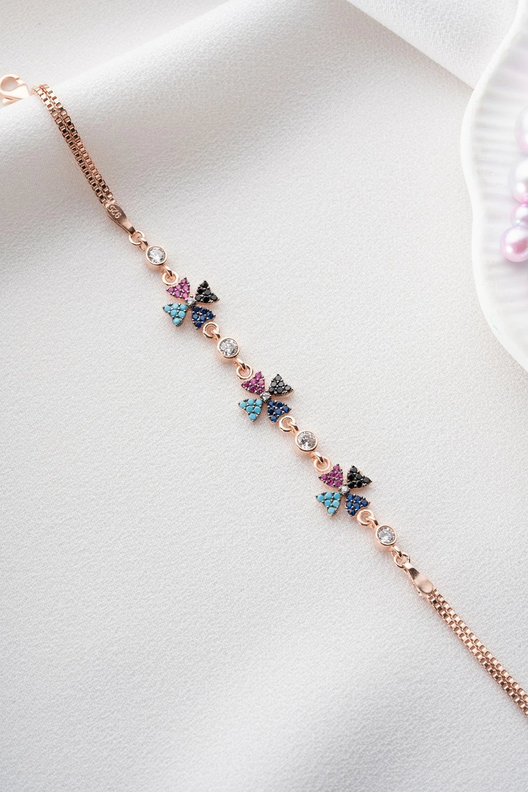 Byzylyk argjendi Jumeon, NRZ99355, ngjyrë rozë e artë, fuchsia, kaltër e errët, kaltër