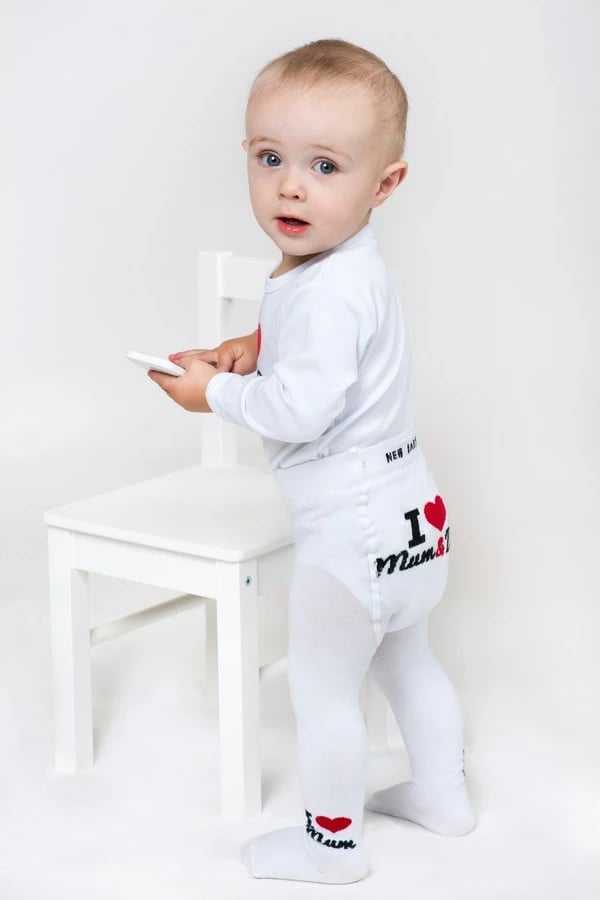 Getra bebe New Baby pambuku me motiv "I Love Mum and Dad", madhësia 80 (9-12m), e bardhë