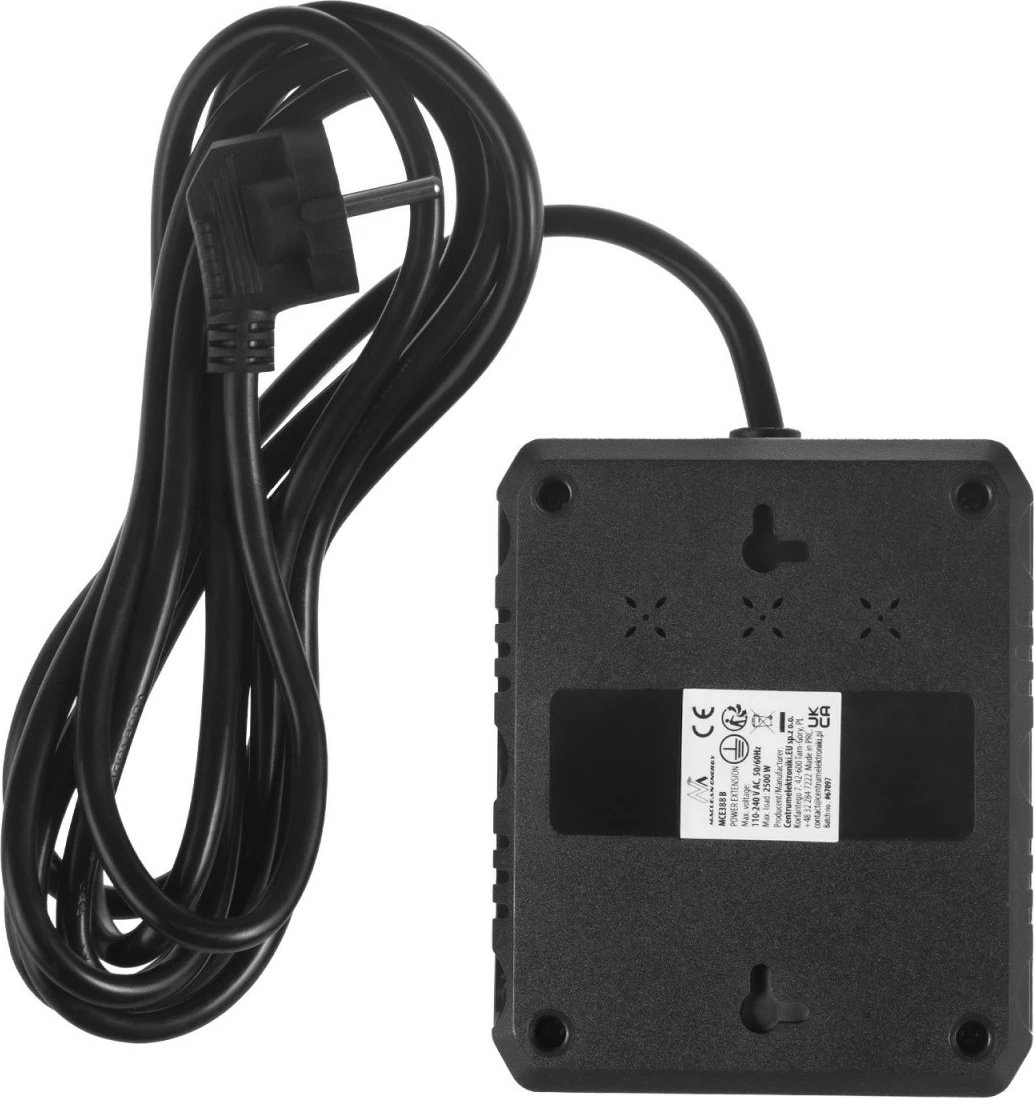 Listelë rryme, Maclean MCE388 B, 2 priza Schuko + 3x USB, 2500W, kabllo 3 m, me çelës, e zezë