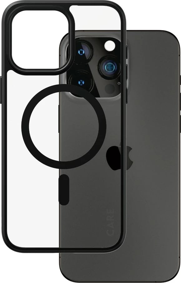 Mbështjellës PanzerGlass CARE Case Flagship MagSafe për iPhone 15 Pro Max, transparent/zi