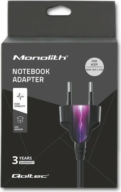 Adapter për laptop Qoltec 90W, 19V, 4.74A, për Acer, i zi