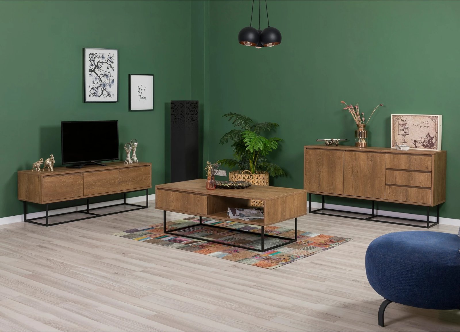 Set mobiljesh për dhomë dite, ngjyrë arre dhe e zezë, Laxus Takım 14