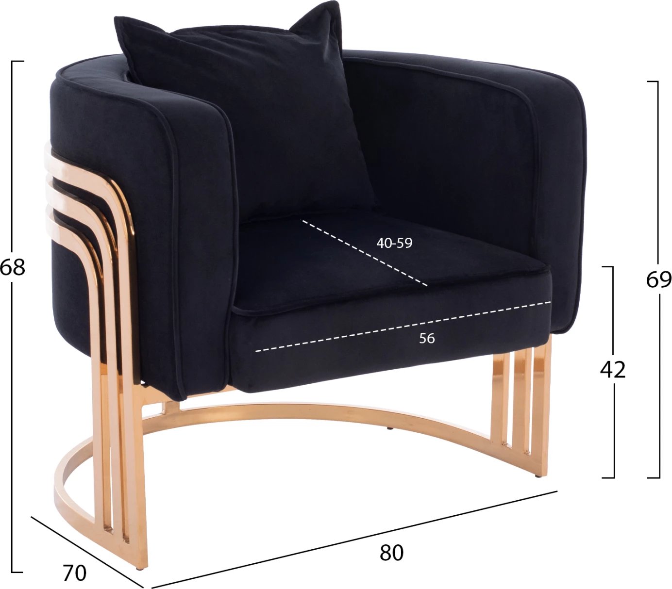 Karrige me krahë TIANA, kornizë metalike e artë, shpinë e ulët, rregullim gjysmë-rrethor, FH8738.04