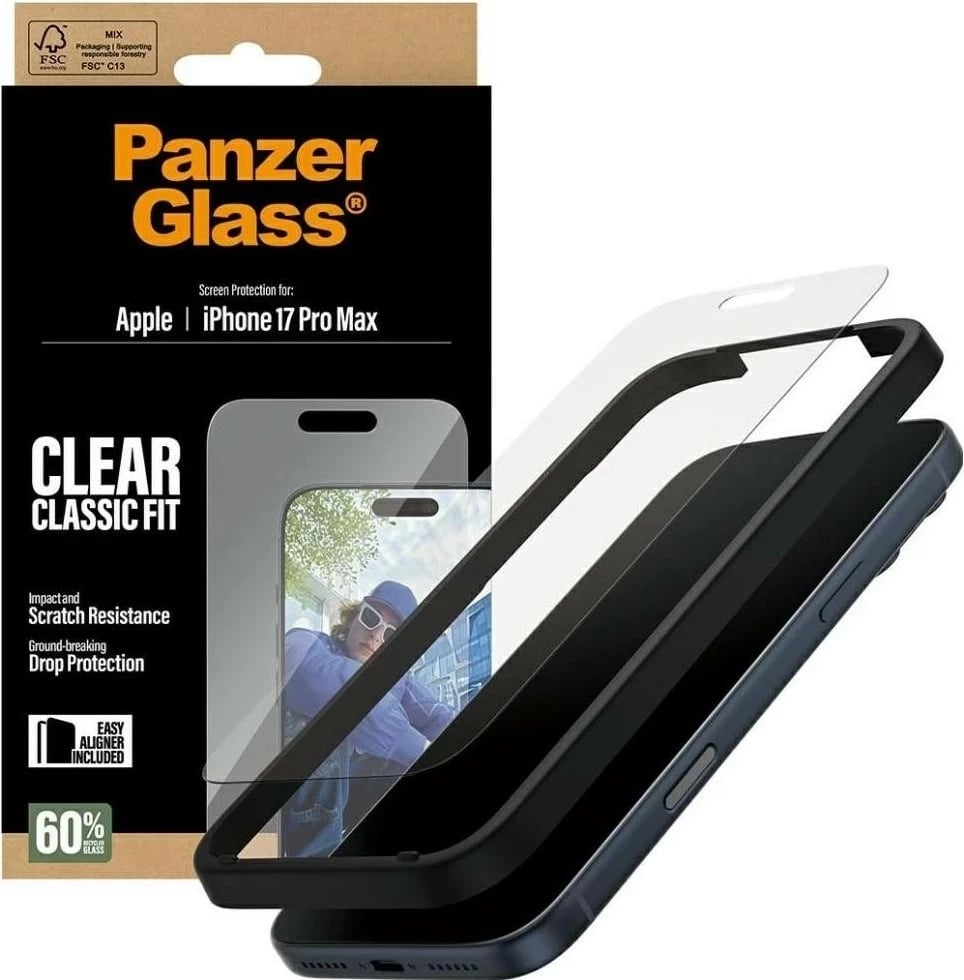 Xham mbrojtës PanzerGlass Classic Fit për iPhone 17 Pro Max transparent