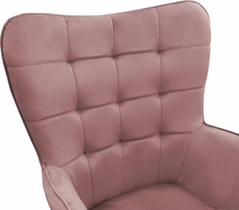 Fotelja Maddison me tabure-këmbë, kadife, ngjyrë molle të kalbur-natyrale, 68x72x98cm