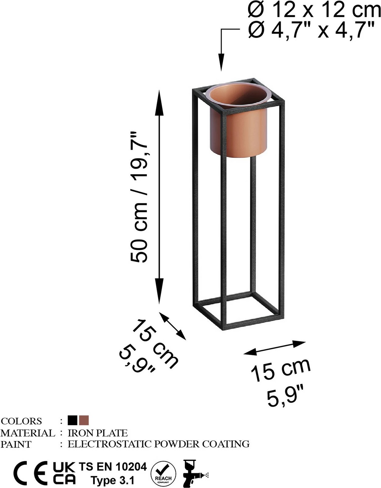 Vazo dekorative, ngjyrë e zezë dhe bakri, GED-023-B