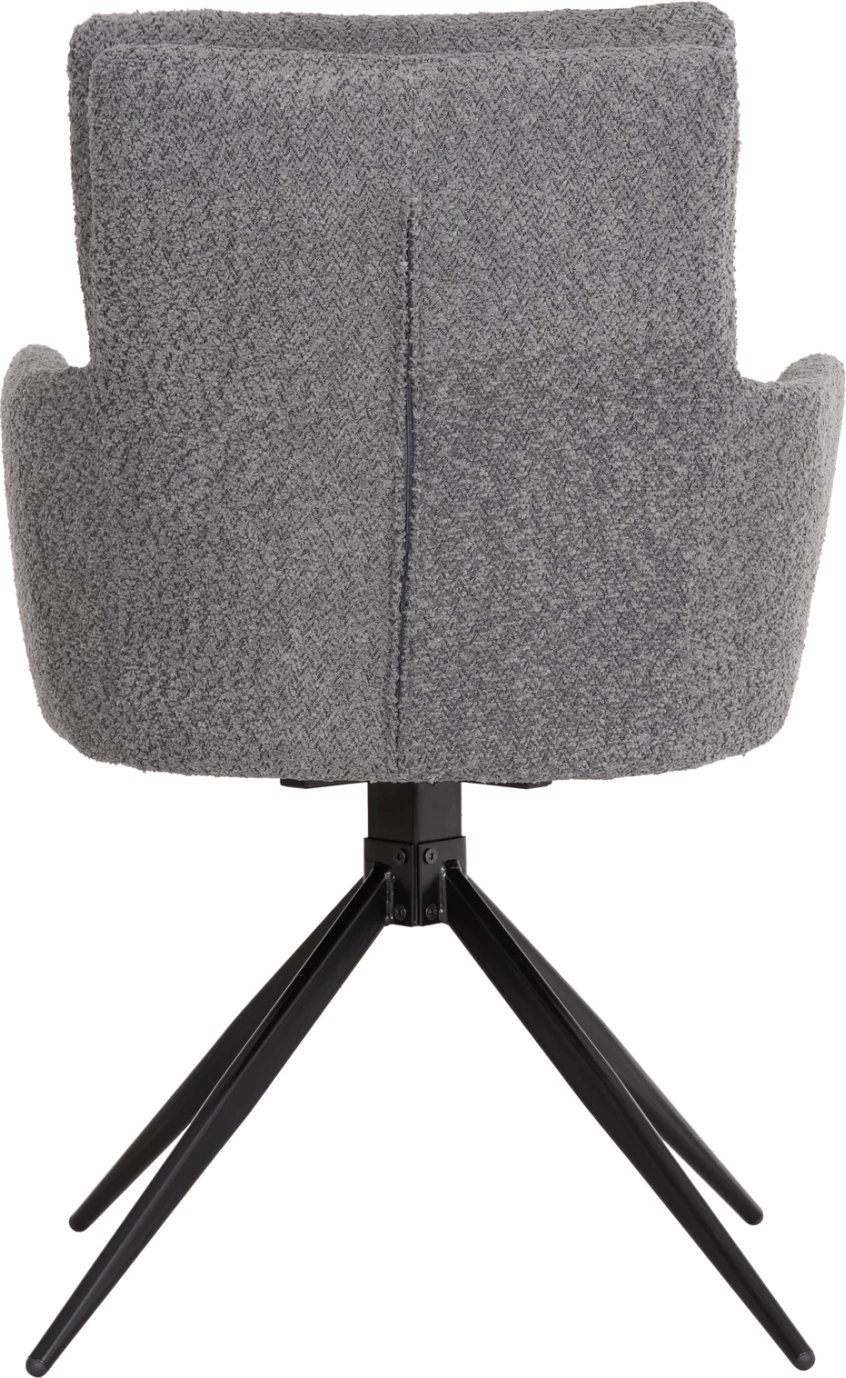 Karrige për ngrënie me rrotullim, pëlhurë boucle gri, këmbë metali, 62x60x90cm