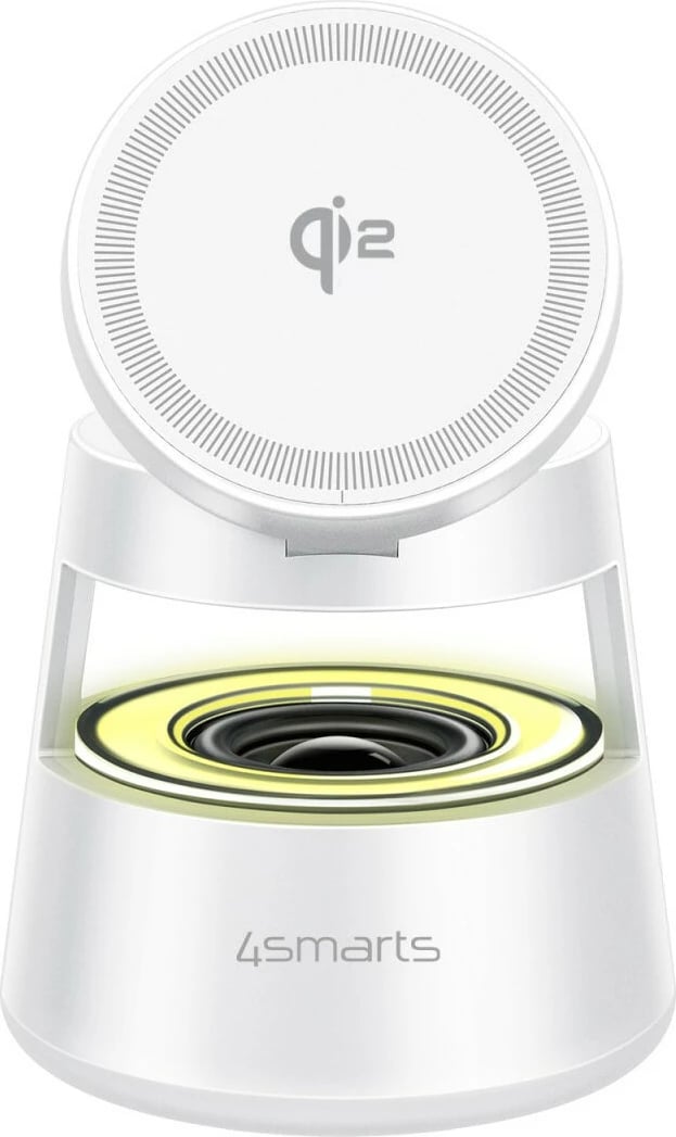 Karikues wireless me altoparlant 4smarts Aura Sound, Qi2, Bluetooth 5.1, 15W, i bardhë