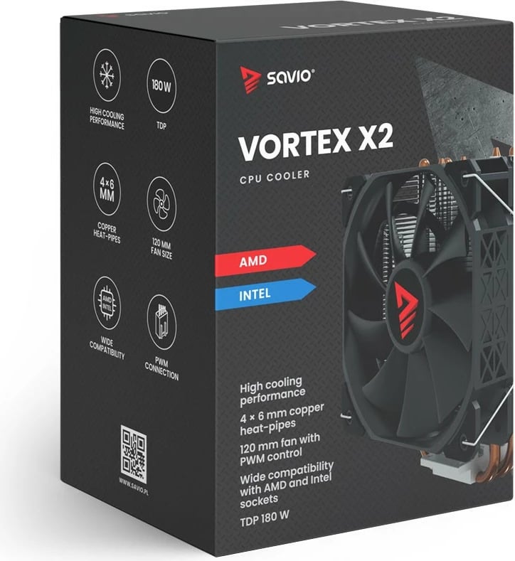 Kasë ftohëse procesori Savio Vortex X2, 120 mm, 4 heatpipe, e zezë