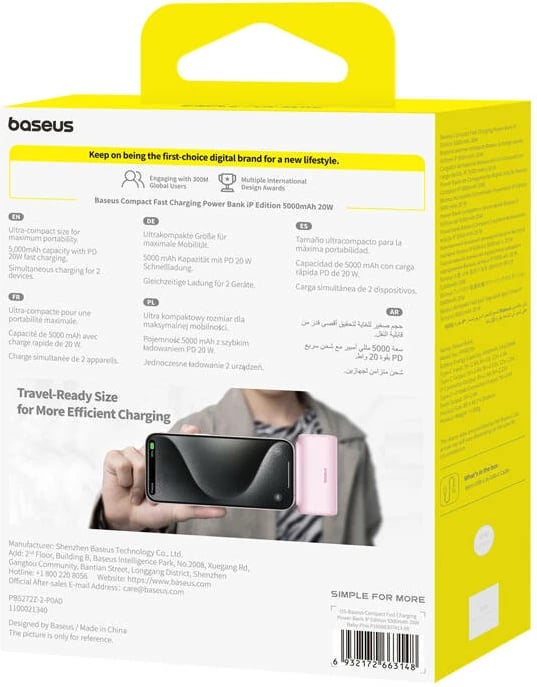 Powerbank Baseus OS-Baseus Compact IP, 5000mAh, 20W, rozë