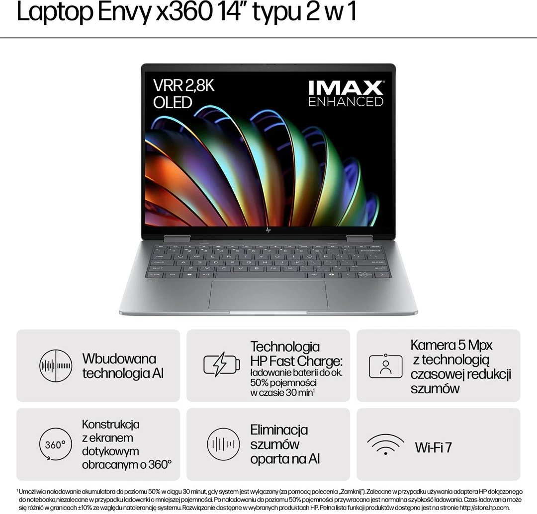 Laptop HP ENVY x360 14-fa0400nw, Ryzen 5, 16 GB RAM, 512 GB SSD, Glacier Silver